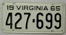 Virginia Nummerplåt USA 1965